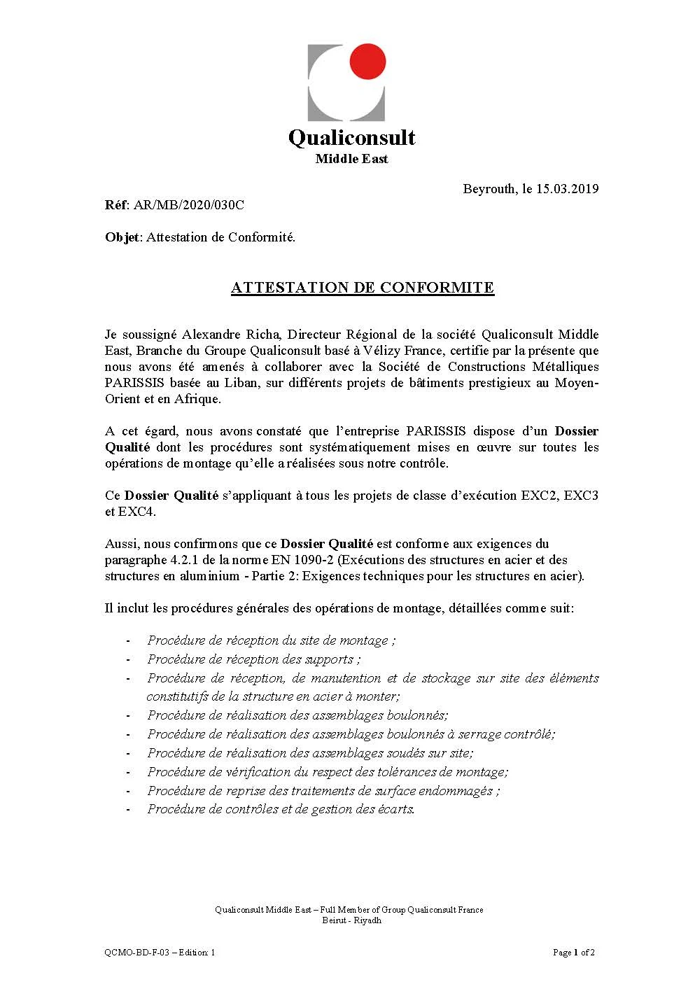 EN 1090-2 Certificate Preview