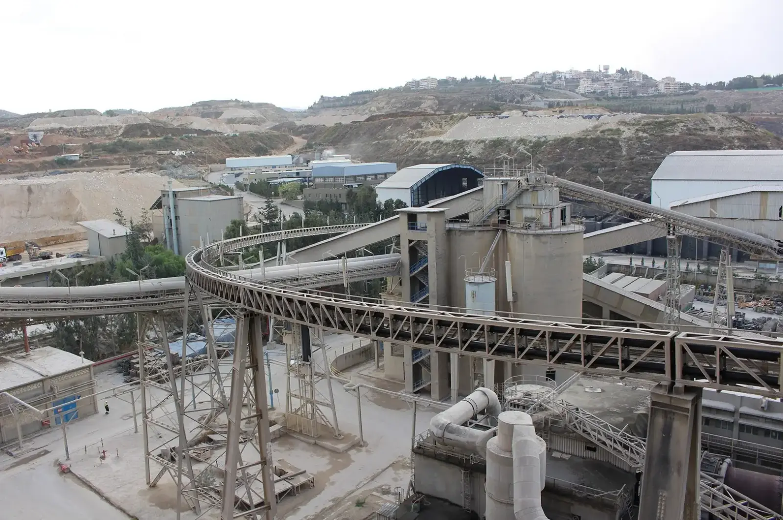 Steel conveyor supports and industrial structures at a cement plant